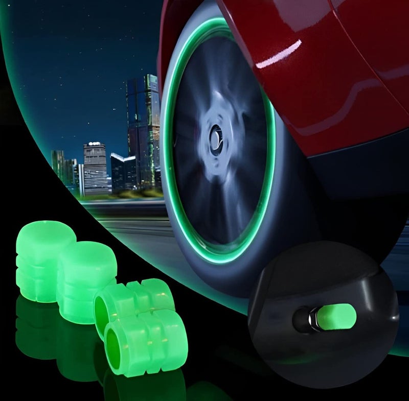 HUBTURE Glow in The Dark Valve stem Covers Fluorescent caps Universal Motorcycle Car Wheel Dust Cap Glow Tyre Car Tire Valve Cap Univeral for Car Bike (Neon Color 4 Pcs) - Image 1