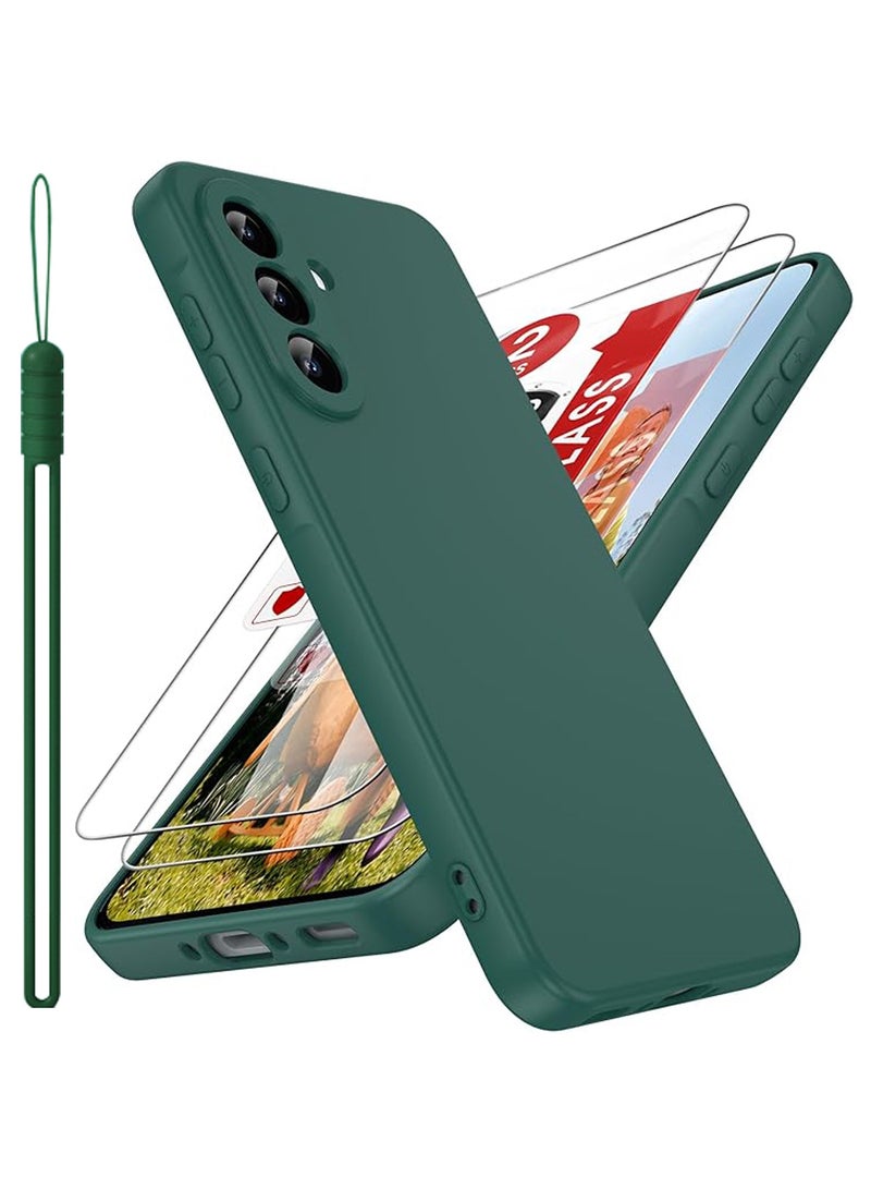 ايكارلوس جراب لهاتف Samsung Galaxy A36 5G، قطعتان من واقيات الشاشة الزجاجية المقواة، جراب ناعم من السيليكون السائل من مادة TPU، مقاوم للصدمات، مصنوع من جل السيليكون المطاطي - أخضر - Image 1