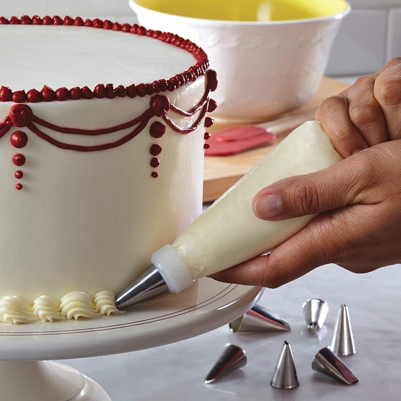 Ti Amo TI AMO Cake Combo of Cake Making Turn Table 7 inch Stainless Steel Spatula 12 Piece of Cake Decoration nozzles with Icing Bag and 3 Pieces of Dough Scrapper - Image 5