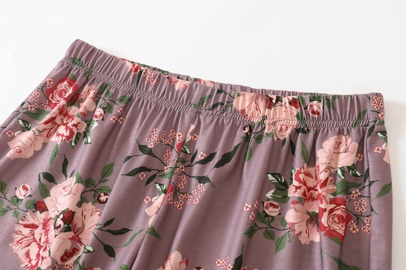 Vozanet Women's V Neck Sexy Pajama Sets Capri Sleepwear Floral Elegant Nighty 2PCS Plus Size S-3XL, Florals-Brown, X-Large - Image 5