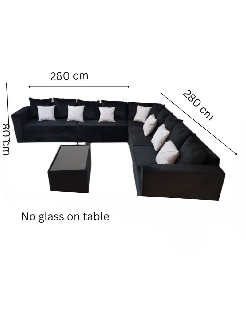 Maharat Al Bahar Title: L-Shaped Diwan Sofa Set with Black Table & White Pillows, 7 Seater - 280x80x80  - Image 2