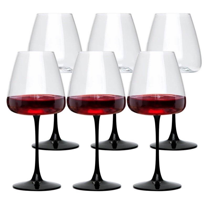 Ufrount Wine Glasses 20ozBlack Stem Red Wine Glasses Set of 6Clear Wide Bowl Burgundy Stemware for Home BarAnniversaryWeddingEvent - Image 1