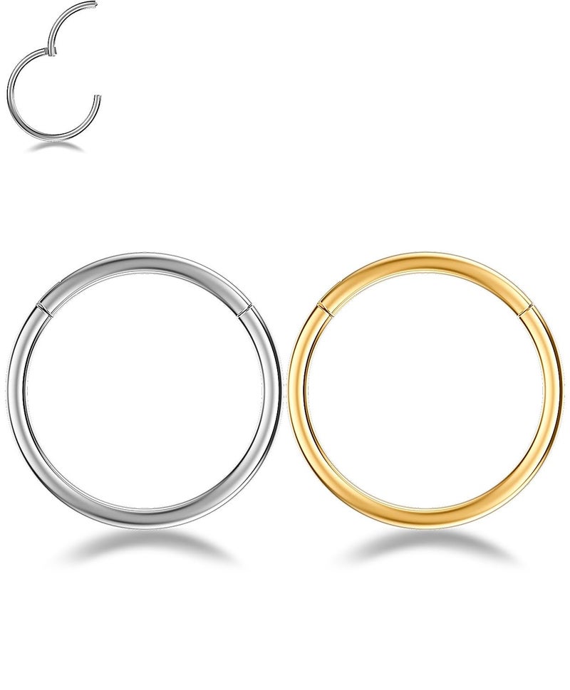 AMASIS 2Pcs 20Gauge Gold Silver Nose Rings Hoops - Men Women 316L Surgical Steel Hinged Nose Ring Hoop for Nostril Septum Cartilage Helix Daith Tragus Rook Conch Lip Ear Lobe Piercings - Image 1