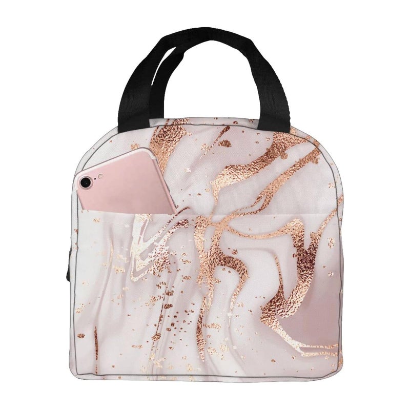 Bright Creations Rose Golden Marble Reusable Insulated Lunch Organizer  Portable LeakProof Thermal Lunch Bag for Girls Boys Men Women  Office School Picnic