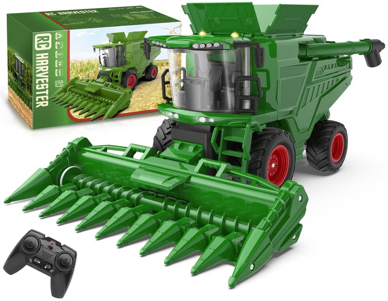 Uarzt Remote Control Combine Harvester Tractor Toy with Corn Head RC Tractor Toys for Kids 3 LightSpraySound124 Scale Farm Toy Combine Harvester for Kids Christmas Birthday Gift - Image 2