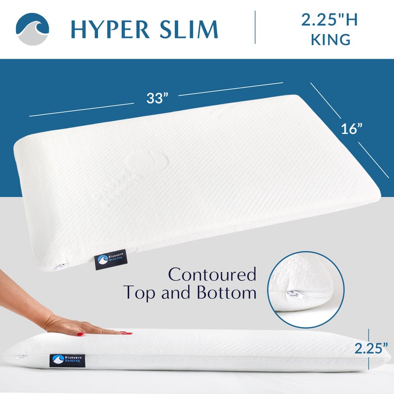 Bluewave Bedding Hyper Slim Gel Memory Foam Pillow for Stomach and Back Sleepers - Thin, Flat Design for Cervical Neck Alignment and Deeper Sleep (2.25-Inches Height, King Size) - Image 2