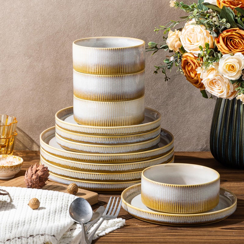 TheTerra Ceramic Dinnerware Sets for 4, 12 Pieces Porcelain Lightweight Plates and Bowls Sets, Scratch Resistant Dish Set, Oven & Microwave & Dishwasher Safe, Autumn Haze - Image 5