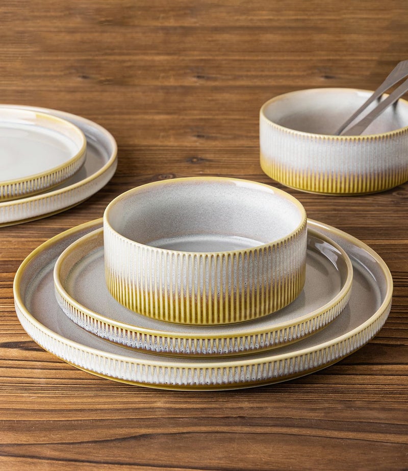TheTerra Ceramic Dinnerware Sets for 4, 12 Pieces Porcelain Lightweight Plates and Bowls Sets, Scratch Resistant Dish Set, Oven & Microwave & Dishwasher Safe, Autumn Haze - Image 4