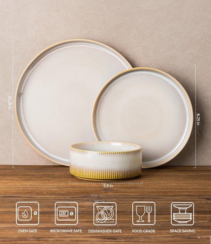 TheTerra Ceramic Dinnerware Sets for 4, 12 Pieces Porcelain Lightweight Plates and Bowls Sets, Scratch Resistant Dish Set, Oven & Microwave & Dishwasher Safe, Autumn Haze - Image 2