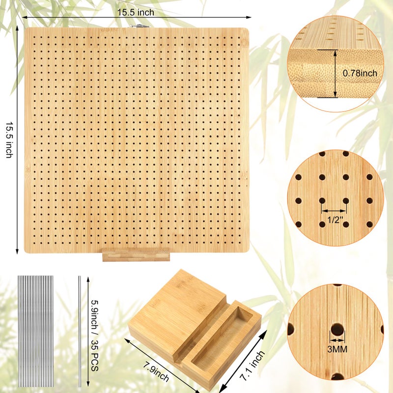 Aulin 15.5"" x 15.5"" Foldable Crochet Blocking Board with Pegs | 35 Stainless Steel Rod Pins - Upgrade Large Blocking Boards for Crochet Projects, Gifts for Crocheters, Mothers, Grandmothers - Image 2