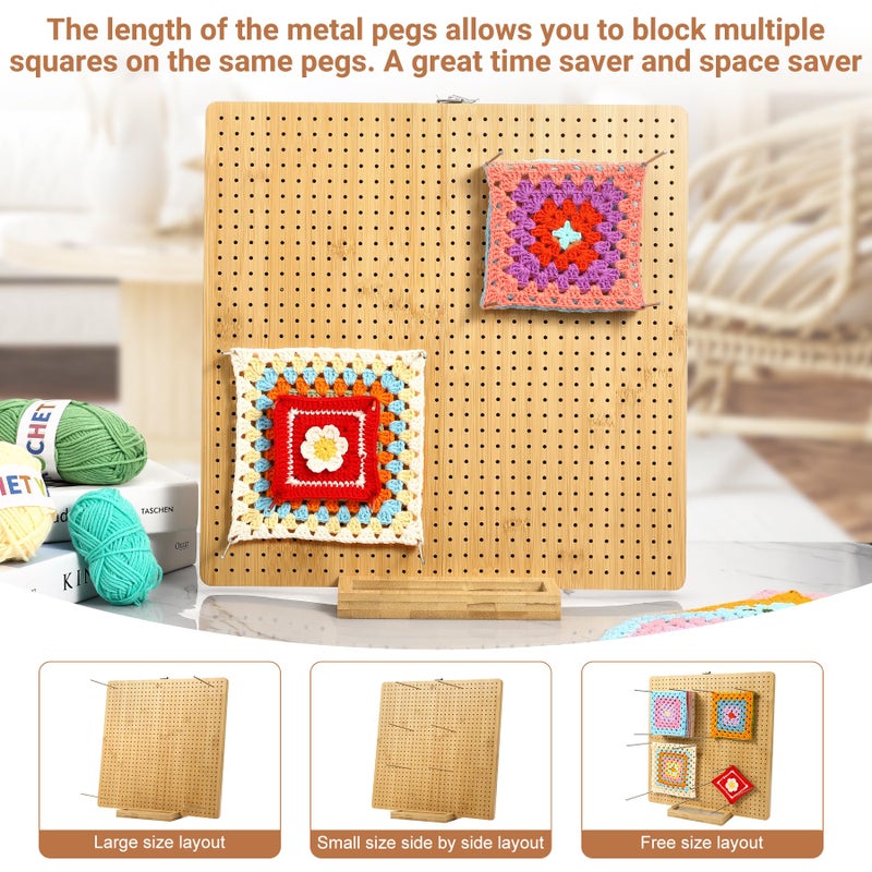 Aulin 15.5"" x 15.5"" Foldable Crochet Blocking Board with Pegs | 35 Stainless Steel Rod Pins - Upgrade Large Blocking Boards for Crochet Projects, Gifts for Crocheters, Mothers, Grandmothers - Image 5