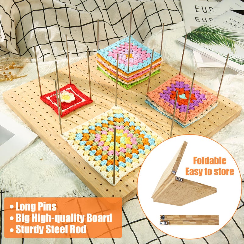 Aulin 15.5"" x 15.5"" Foldable Crochet Blocking Board with Pegs | 35 Stainless Steel Rod Pins - Upgrade Large Blocking Boards for Crochet Projects, Gifts for Crocheters, Mothers, Grandmothers - Image 3