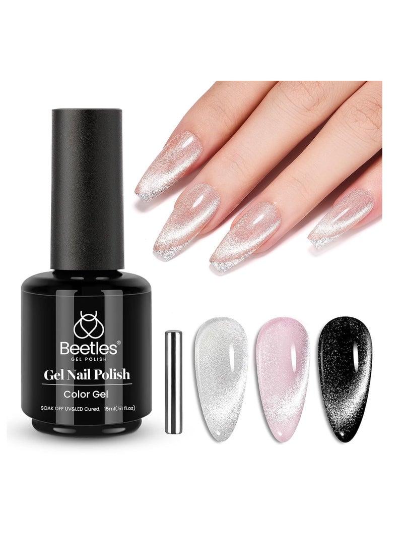 beetles Gel Polish Beetles Cat Eye Gel Nail Polish 15ml Gel Polish Soak Off U V LED Nail Lamp 1 Color Silver Shimmer Velvet Gel Nail Polish Nail Art Manicure Salon DIY Home  - Image 1