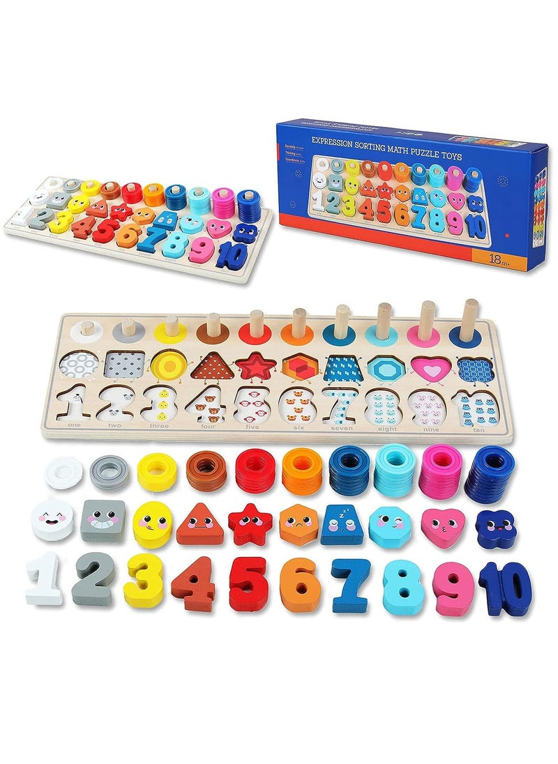 YelaJoy Wooden Number Puzzle Sorting, Wooden Montessori Toys for Toddlers, Preschool Educational Toys, Shape Sorter Counting Toys Stacker Stacking Game for Toddlers 1-3  - Image 1