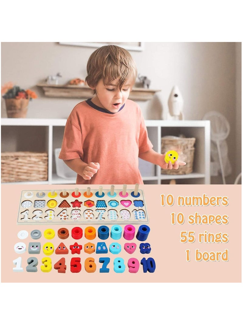 YelaJoy Wooden Number Puzzle Sorting, Wooden Montessori Toys for Toddlers, Preschool Educational Toys, Shape Sorter Counting Toys Stacker Stacking Game for Toddlers 1-3  - Image 4