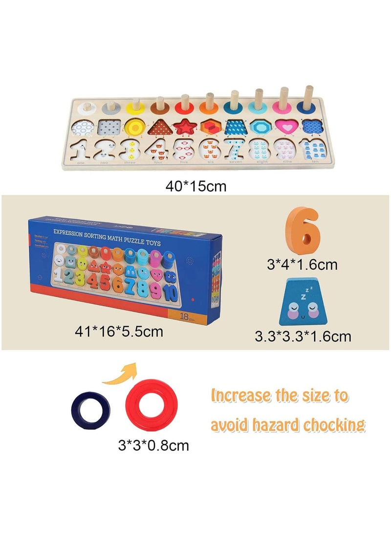 Wooden Number Puzzle Sorting, Wooden Montessori Toys for Toddlers, Preschool Educational Toys, Shape Sorter Counting Toys Stacker Stacking Game for Toddlers 1-3