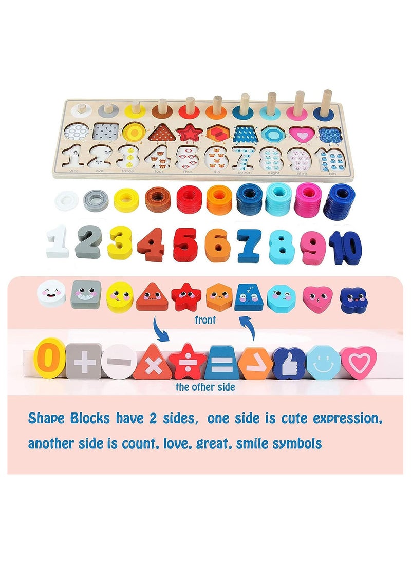 Wooden Number Puzzle Sorting, Wooden Montessori Toys for Toddlers, Preschool Educational Toys, Shape Sorter Counting Toys Stacker Stacking Game for Toddlers 1-3