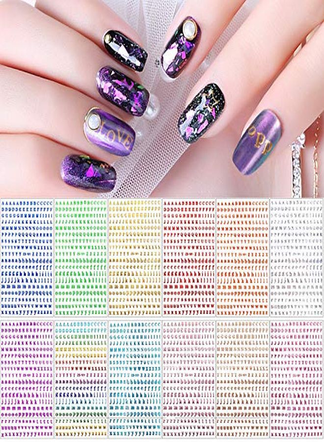 EBANKU 12 Sheets Letters Nail Stickers Alphabet Nail Stickers Holographic Small Tiny Letter Nail Stickers 3D Colors Laser Letter Selfadhesive Nail Decals For Nail Art Decor  - Image 2