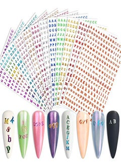 EBANKU 12 Sheets Letters Nail Stickers Alphabet Nail Stickers Holographic Small Tiny Letter Nail Stickers 3D Colors Laser Letter Selfadhesive Nail Decals For Nail Art Decor  - Image 1