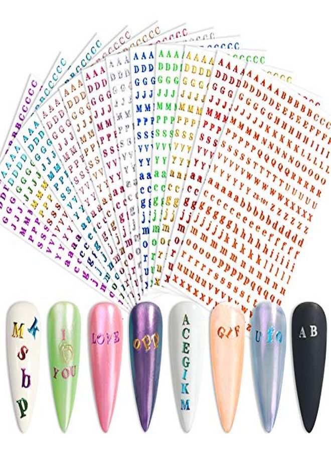 EBANKU 12 Sheets Letters Nail Stickers Alphabet Nail Stickers Holographic Small Tiny Letter Nail Stickers 3D Colors Laser Letter Selfadhesive Nail Decals For Nail Art Decor  - Image 1