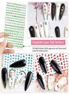 EBANKU 12 Sheets Letters Nail Stickers Alphabet Nail Stickers Holographic Small Tiny Letter Nail Stickers 3D Colors Laser Letter Selfadhesive Nail Decals For Nail Art Decor  - Image 3