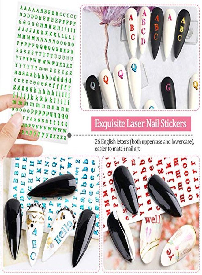 EBANKU 12 Sheets Letters Nail Stickers Alphabet Nail Stickers Holographic Small Tiny Letter Nail Stickers 3D Colors Laser Letter Selfadhesive Nail Decals For Nail Art Decor  - Image 3