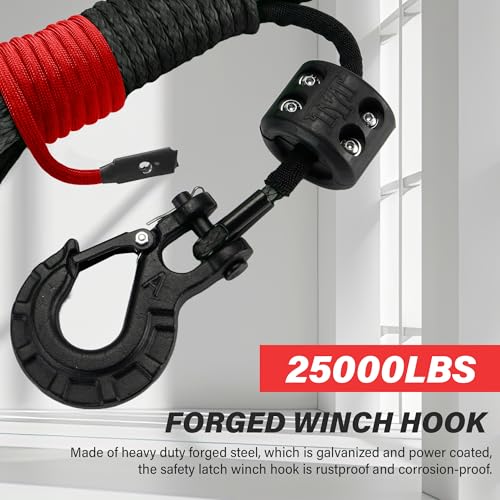 TYT Off-Road Winch Rope Kit - 3/16''x50', 8500 Lbs Black Synthetic Cable with Protective Sheath, Heavy-Duty Hook, Safety Pull Strap & Rubber Stopper Ideal for 4WD ATV UTV Vehicles, Grey, (JPS3650IG) - Image 4