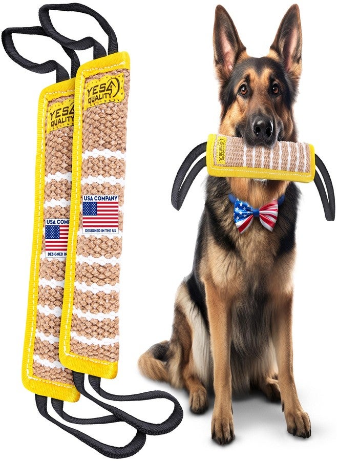 YES4QUALITY Dog Bite Tug Toy - 2 Pack, 11.8"x3.5" - Durable Yellow Pull Toy with 2 Strong Black Handles - Jute Pillow for Small to Medium Dogs - Ideal for Tug of War, Fetch, K9 & Puppy Training - Image 1