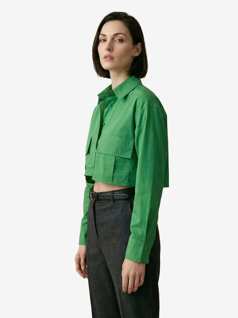 My Fashion Green MY FASHION Cotton Poplin Crop Shirt for Women | Best Price UAE