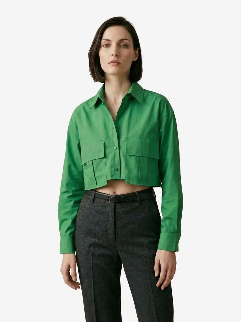 MY FASHION MY FASHION Cotton Poplin Crop Shirt