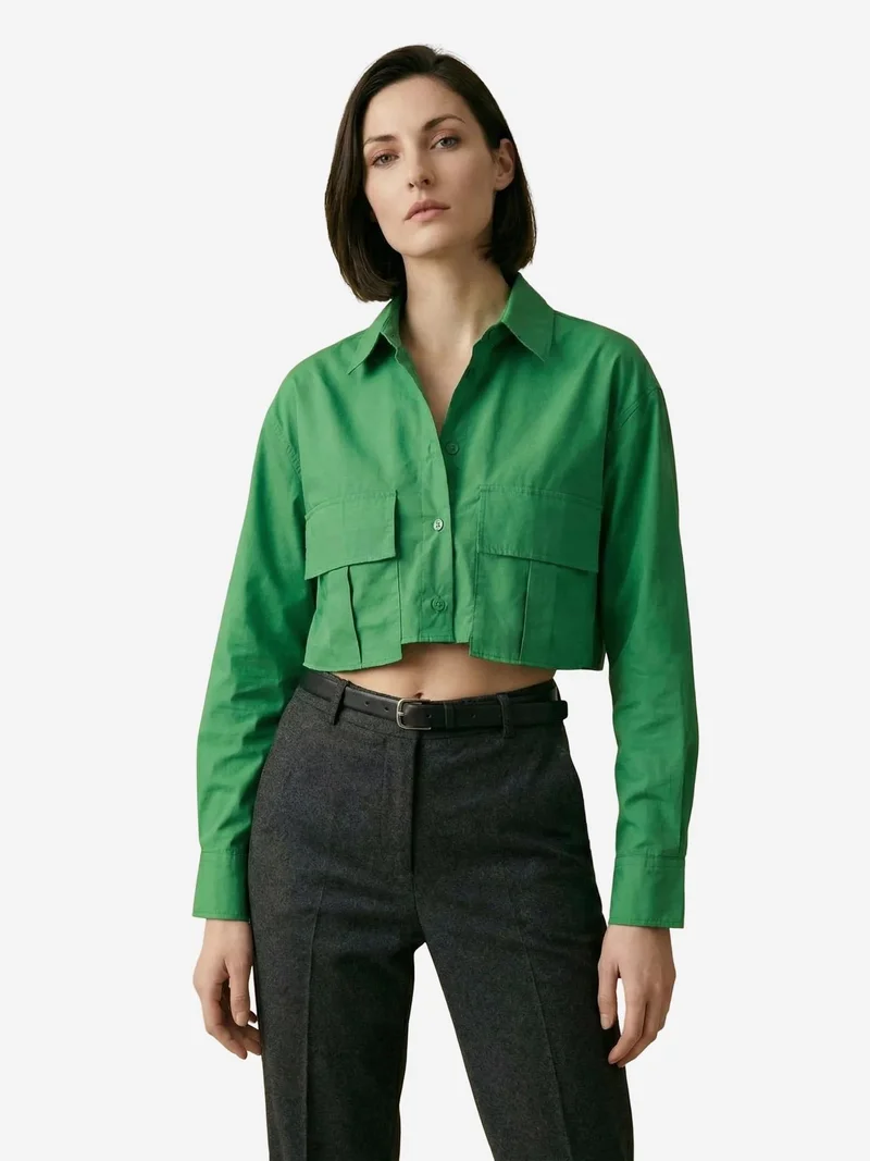 My Fashion Green MY FASHION Cotton Poplin Crop Shirt for Women | Best Price UAE