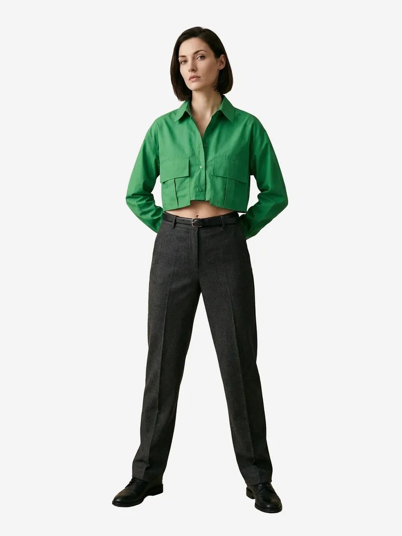 MY FASHION MY FASHION Cotton Poplin Crop Shirt