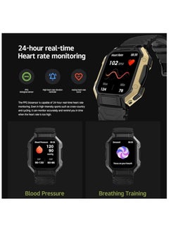AirYoung Military Smart Watch 1.83" HD Screen Smart Watches for Men Smartwatches Bluetooth Make/Answer Calls Heart Rate Blood Oxygen Monitor Compatible with iPhone Android Phones Tactical Pedometer Fitness Modes and Sleep Modes Multi-app Message Reminder Monitor Multi Language  - Image 3