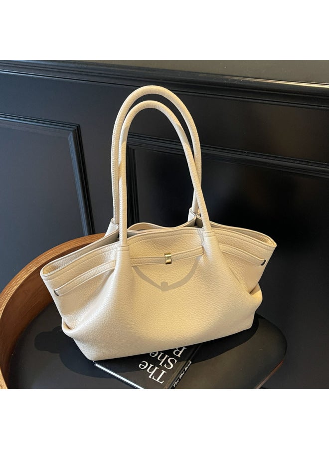 French Retro Underarm Bag Women's 2025 Fashionable Texturous Portable Shoulder Bag Litchi Pattern Handbag-Color:Black - Image 3