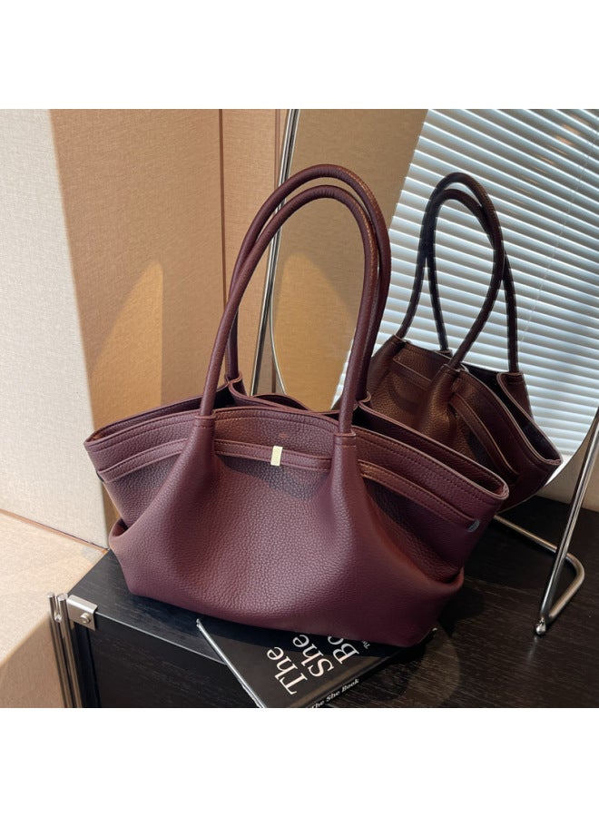 French Retro Underarm Bag Women's 2025 Fashionable Texturous Portable Shoulder Bag Litchi Pattern Handbag-Color:Black - Image 4