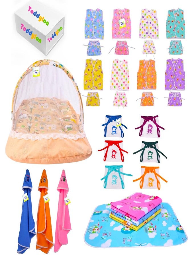 Toddylon 30 in 1 New Born Baby Products All Gift Pack | Baby Bedding Set | Baby Clothes | Essentials Items | Combo Set | Infants | New Born Boys Girls | Baby Bed (Multicolor, 0-6 Months) - Image 1