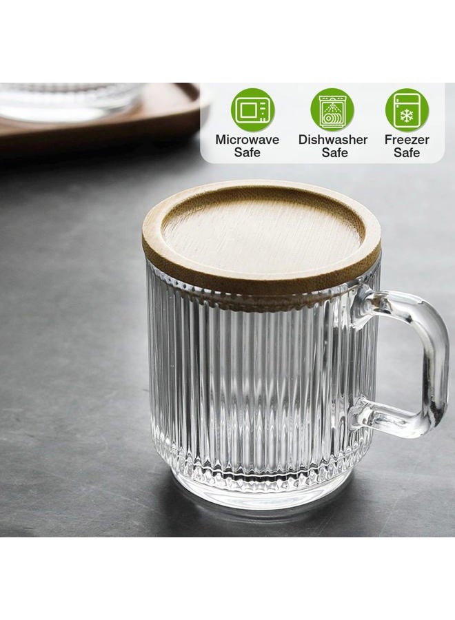 Mfacoy 2 PACK Glass Coffee Mugs with Handle & Spoon, 12 OZ Glass Coffee Cups with Bamboo Lid, Ribbed Glass Cups, Clear Tea Cup for Hot/Cold Beverages, Glassware Set for Americano, Latte, Cappuccino - Image 5