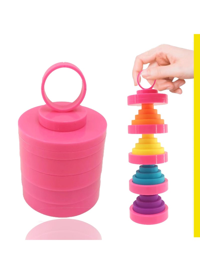 CMGTYYD Magic folding blocks fidget toys - Transformable and spining - Stress Anxiety relief toy for ADHD Autism special needs- Finger toy extend retract up down - Gift for Adults & Kids! (Pink Circular)  - Image 1