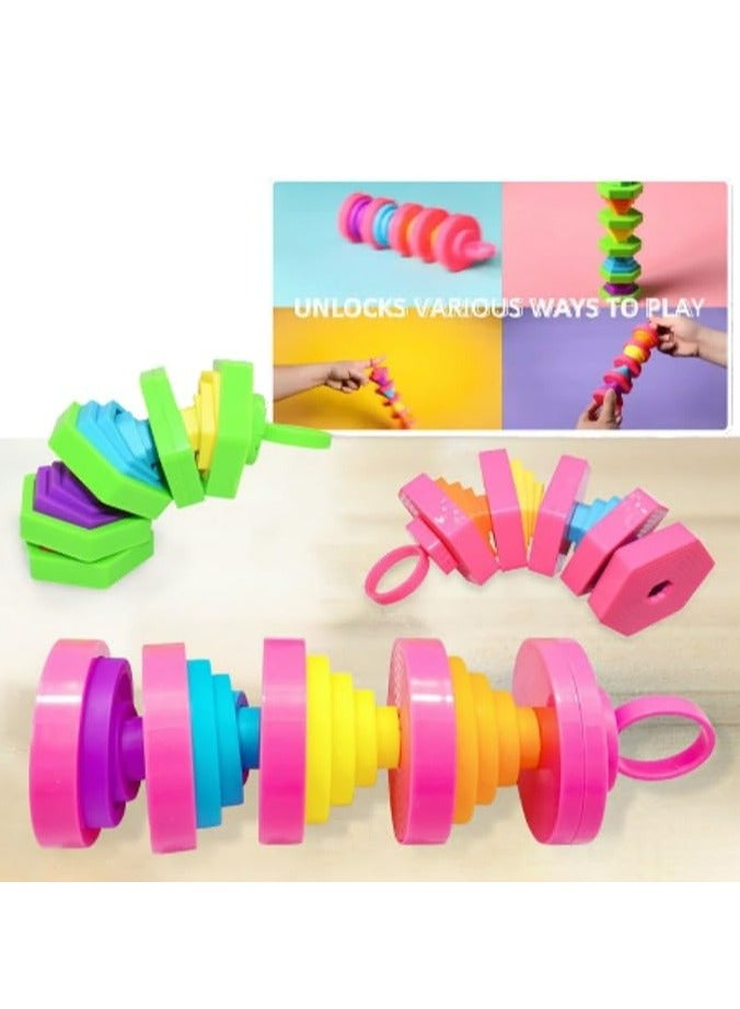 CMGTYYD Magic folding blocks fidget toys - Transformable and spining - Stress Anxiety relief toy for ADHD Autism special needs- Finger toy extend retract up down - Gift for Adults & Kids! (Pink Circular)  - Image 2
