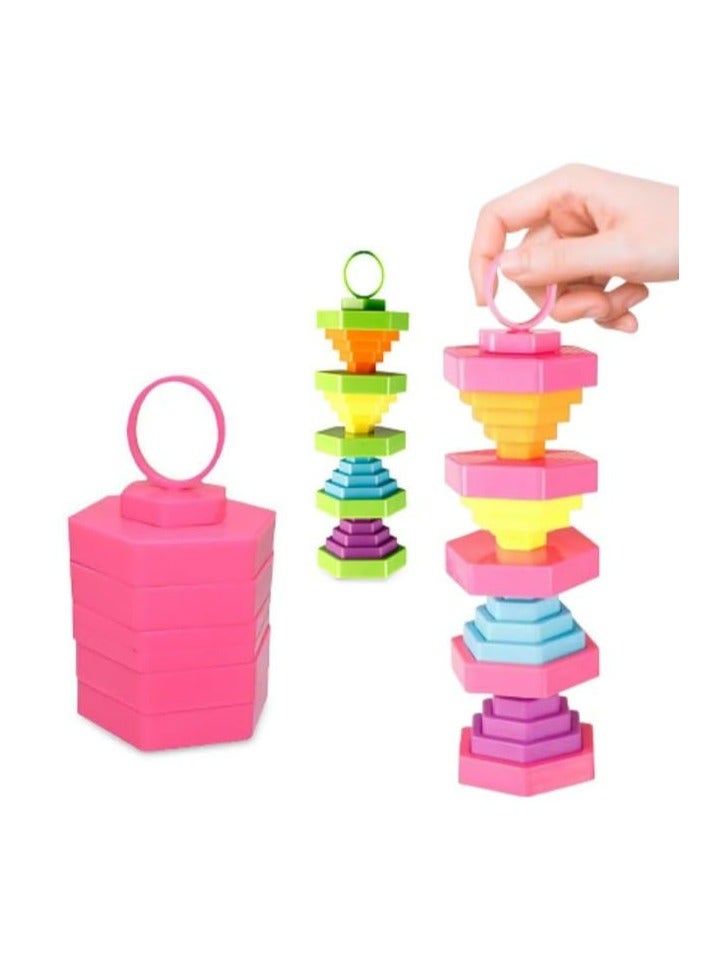 CMGTYYD Magic folding blocks fidget toys - Transformable and spining - Stress Anxiety relief toy for ADHD Autism special needs- Finger toy extend retract up down - Gift for Adults & Kids! (Pink Circular)  - Image 3