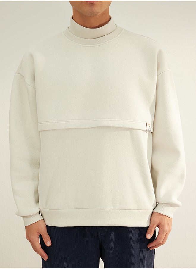 trendyol - Limited Edition Stone Oversize / Wide Cut Labeled Fleece Inside Thick Sweatshirt TMNAW24SW00228 - Image 1