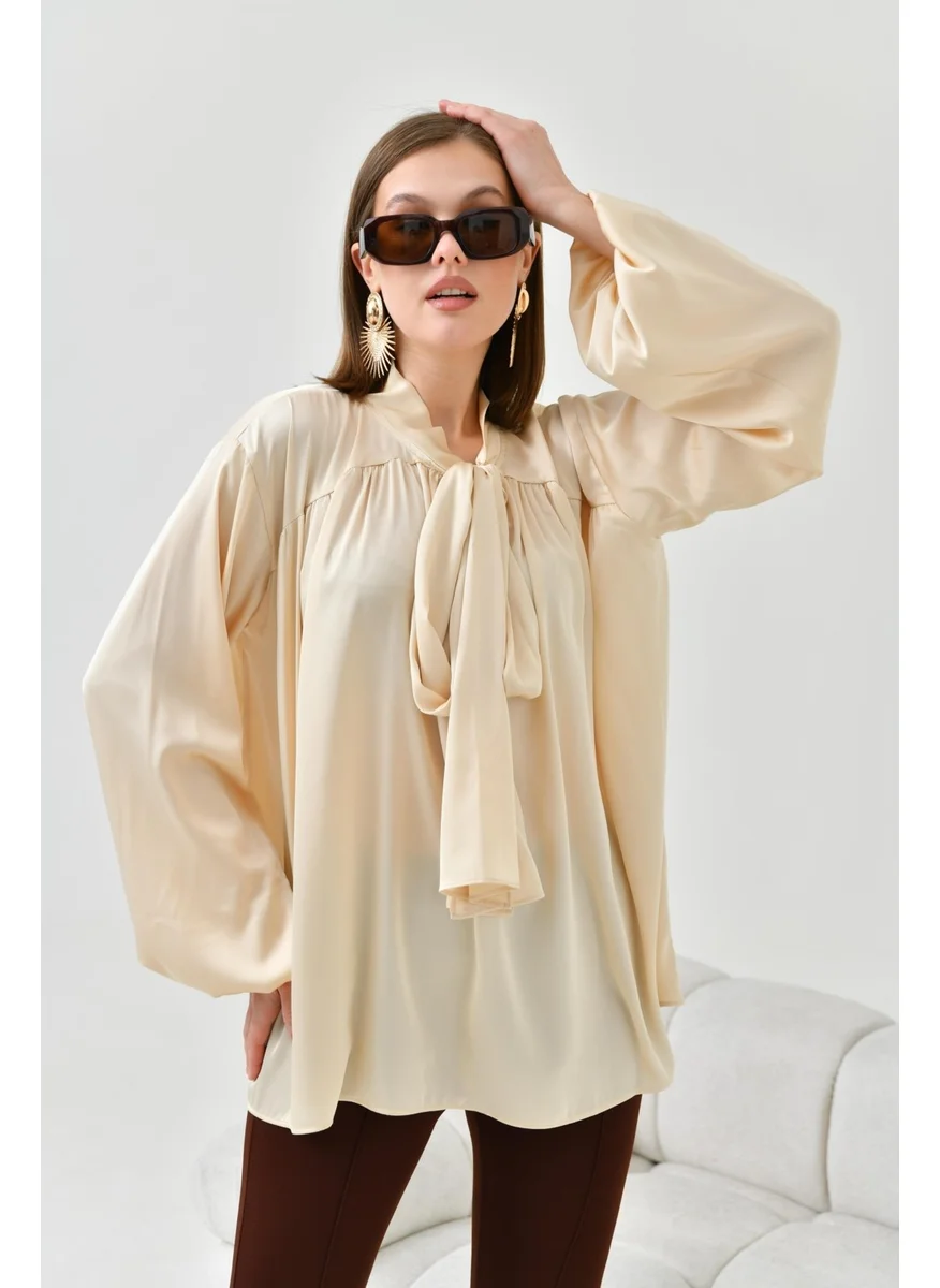 Garmi Women's Silk Satin Shirt Stone