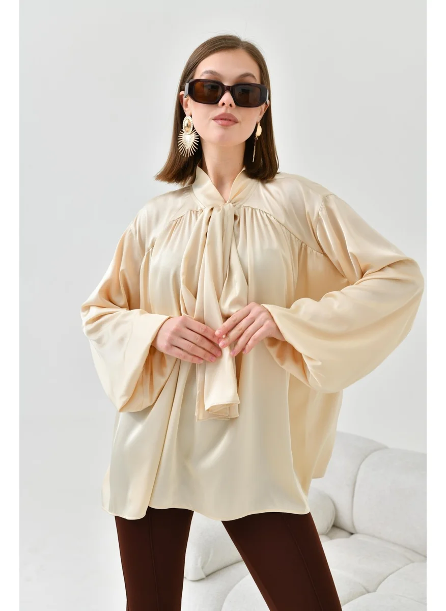 Garmi Women's Silk Satin Shirt Stone