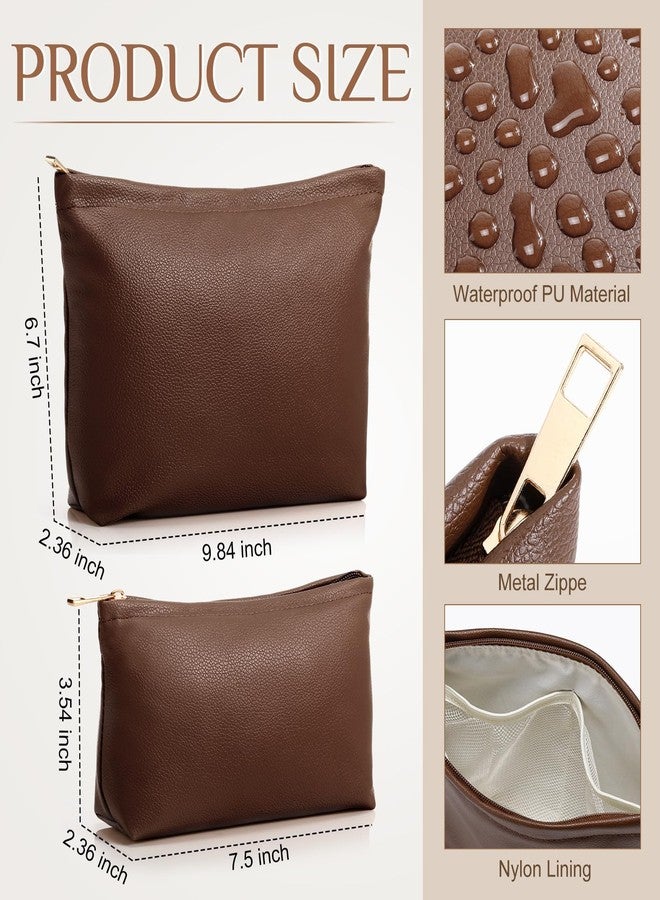 Kigeli 2 Pcs Christmas Women Gifts Makeup Bag Set for Purse Small PU Leather Cosmetic Bag Makeup Travel Toiletry Pouch Aesthetic Preppy Organizer Storage Pouch for Christmas Women Gift(Coffee Color) - Image 2
