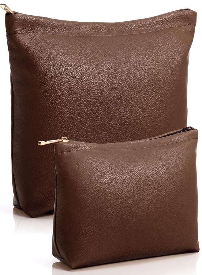 Kigeli 2 Pcs Christmas Women Gifts Makeup Bag Set for Purse Small PU Leather Cosmetic Bag Makeup Travel Toiletry Pouch Aesthetic Preppy Organizer Storage Pouch for Christmas Women Gift(Coffee Color) - Image 1