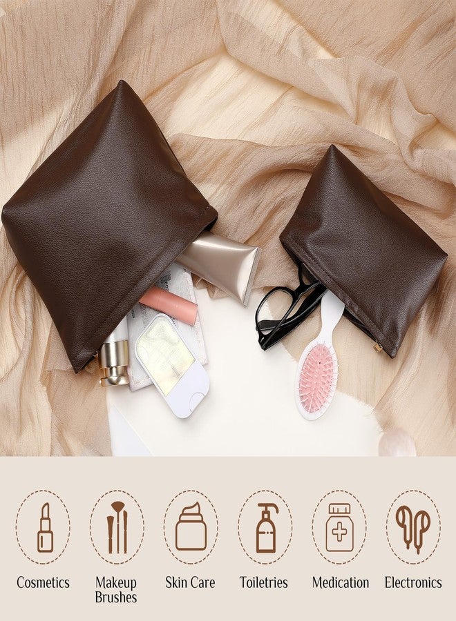 Kigeli 2 Pcs Christmas Women Gifts Makeup Bag Set for Purse Small PU Leather Cosmetic Bag Makeup Travel Toiletry Pouch Aesthetic Preppy Organizer Storage Pouch for Christmas Women Gift(Coffee Color) - Image 3