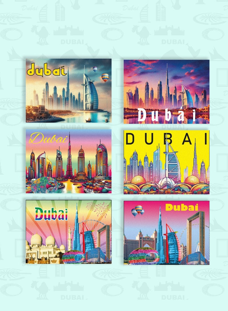 Souvenir Souq 6pcs Foil Fridge Magnet Set Dubai in premium metallic finish, showcasing Dubai cultural landmarks—ideal Dubai souvenir or gift. - Image 1