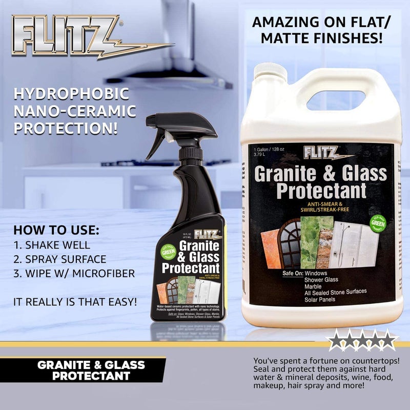 Flitz Granite & Glass Protectant - 16oz Bottle of USA-Made Granite Sealer and Glass Countertop Protector - Cleans & Prevents Liquid, Stains, & Others - Also Works on Marble & All Metals (1 Pack) - Image 4