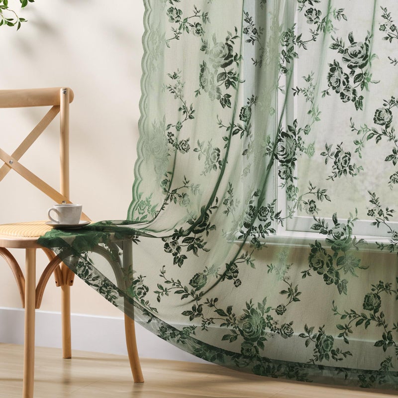 SEEKRIGHT Dark Green Lace Curtains 84 Inches Long Victorian Floral Sheer Curtains for Living Room Bedroom Botanical Embroidery Decor Drapes Rod Pocket Light Filtering French Window Curtain 2 Panels Set, 52x84 - Image 5