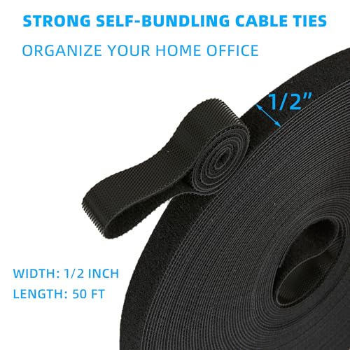 NBTORCH 50 ft x 1/2 inch Hook and Loop Roll, Reusable Fastening Cable Ties, Multi-Purpose Cable Management Wire Ties Cable Straps for Organizing Home, Office and Data Centers - Image 2
